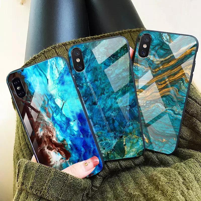 iPhone XS Max Soothing Sea Pattern Marble Glass Back Case