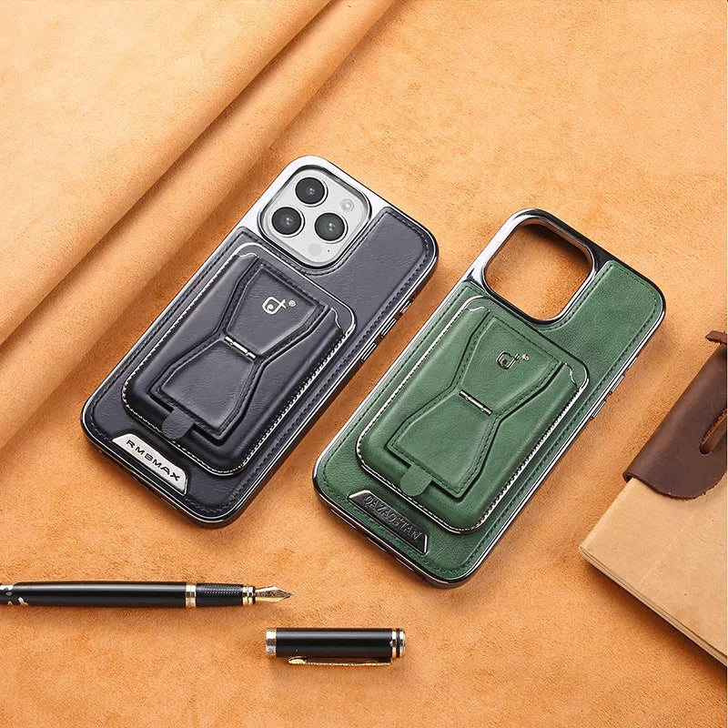 Premium Leather iPhone Case with Card Holder & Magnet