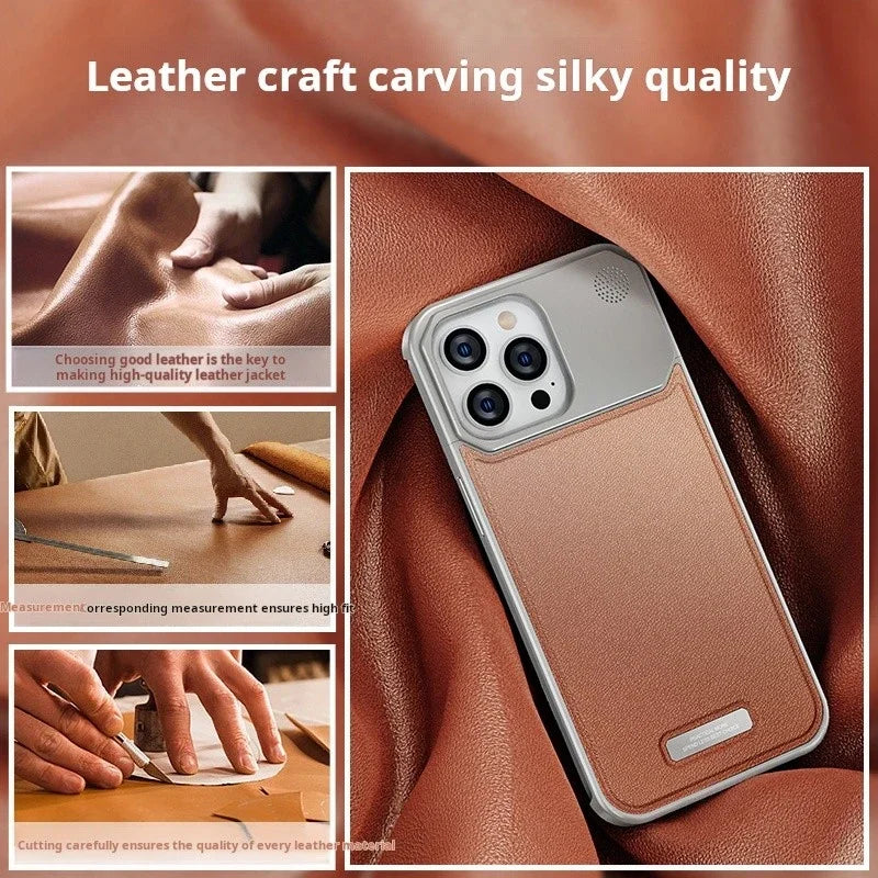 Luxurious Titanium Frame Vegan Leather iPhone Case