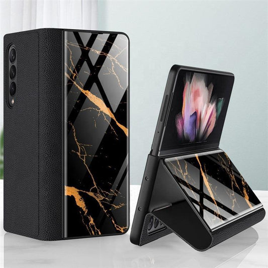 Galaxy Z Fold3 Marble Glass Leather Flip Case