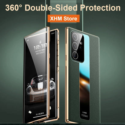 Magnetic Metal Bumper Glass Case - Samsung