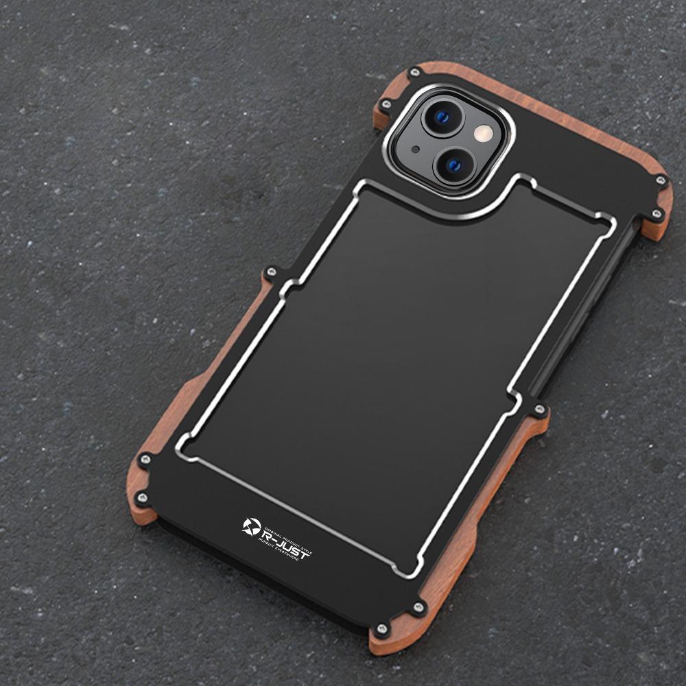 R-Just Aluminium Natural Wood Anti Shock Bumper Case - iPhone