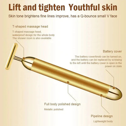 24K T-Shape Gold Vibrating Face Massager