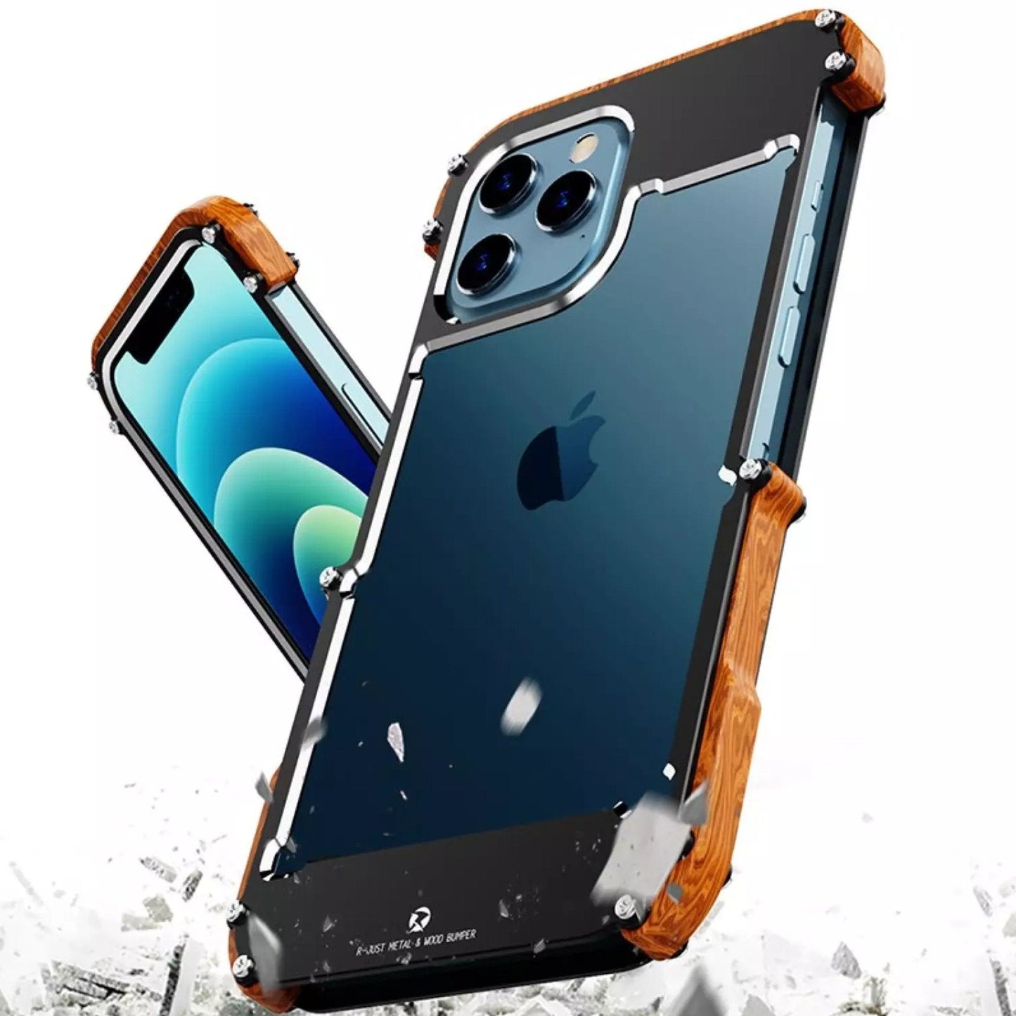 R-Just Aluminium & Natural Wood Anti-shock Bumper Case