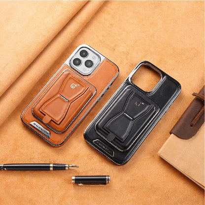 Premium Leather iPhone Case with Card Holder & Magnet