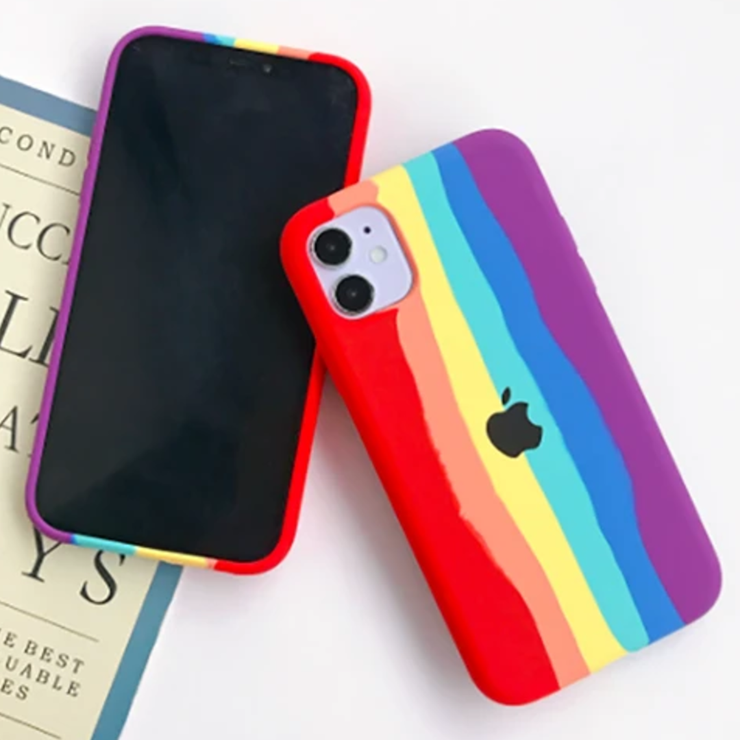 iPhone Series Rainbow Liquid Silicone Logo Case With Tempered Glass