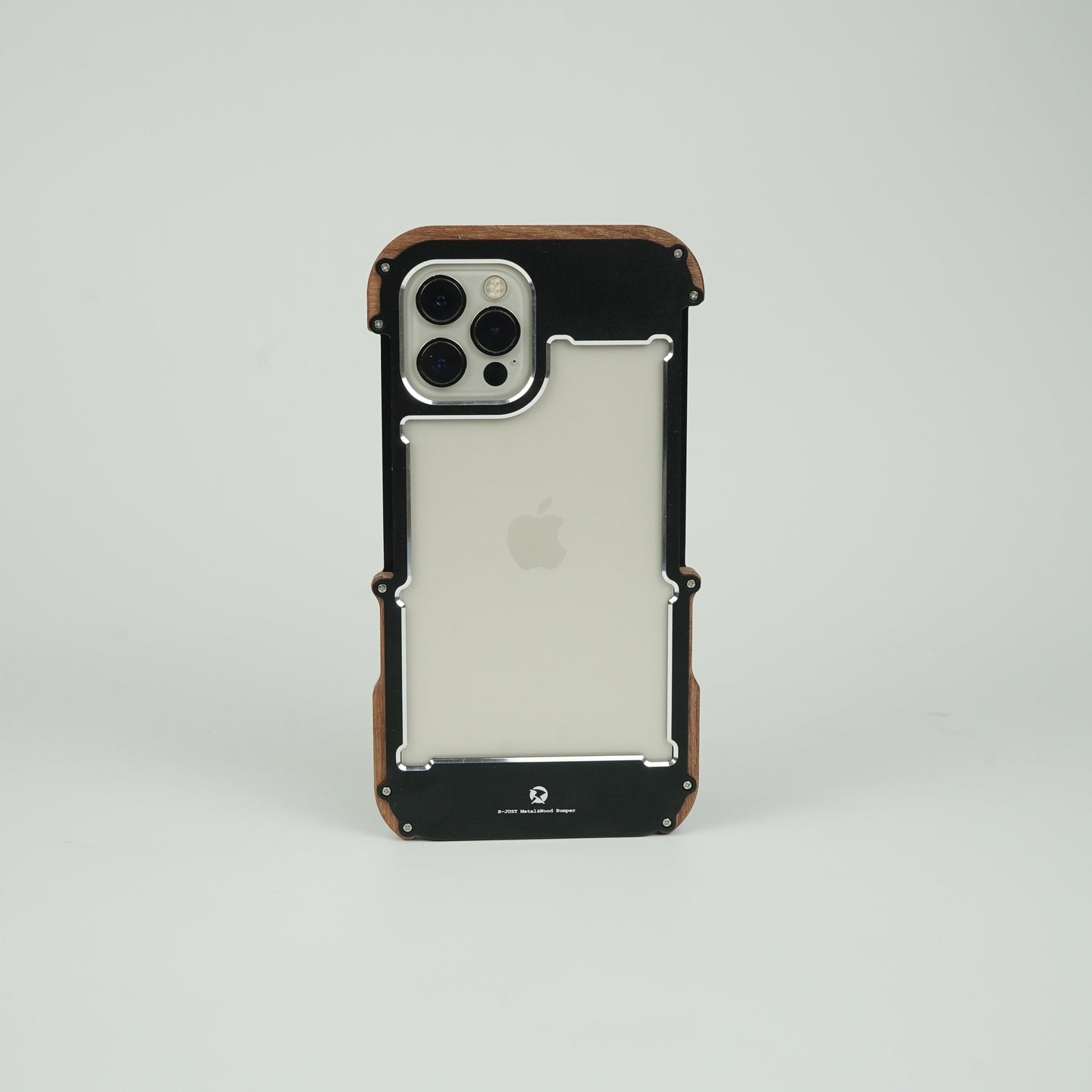 iPhone 12 R-Just Aluminium Natural Wood Anti Shock Bumper Case