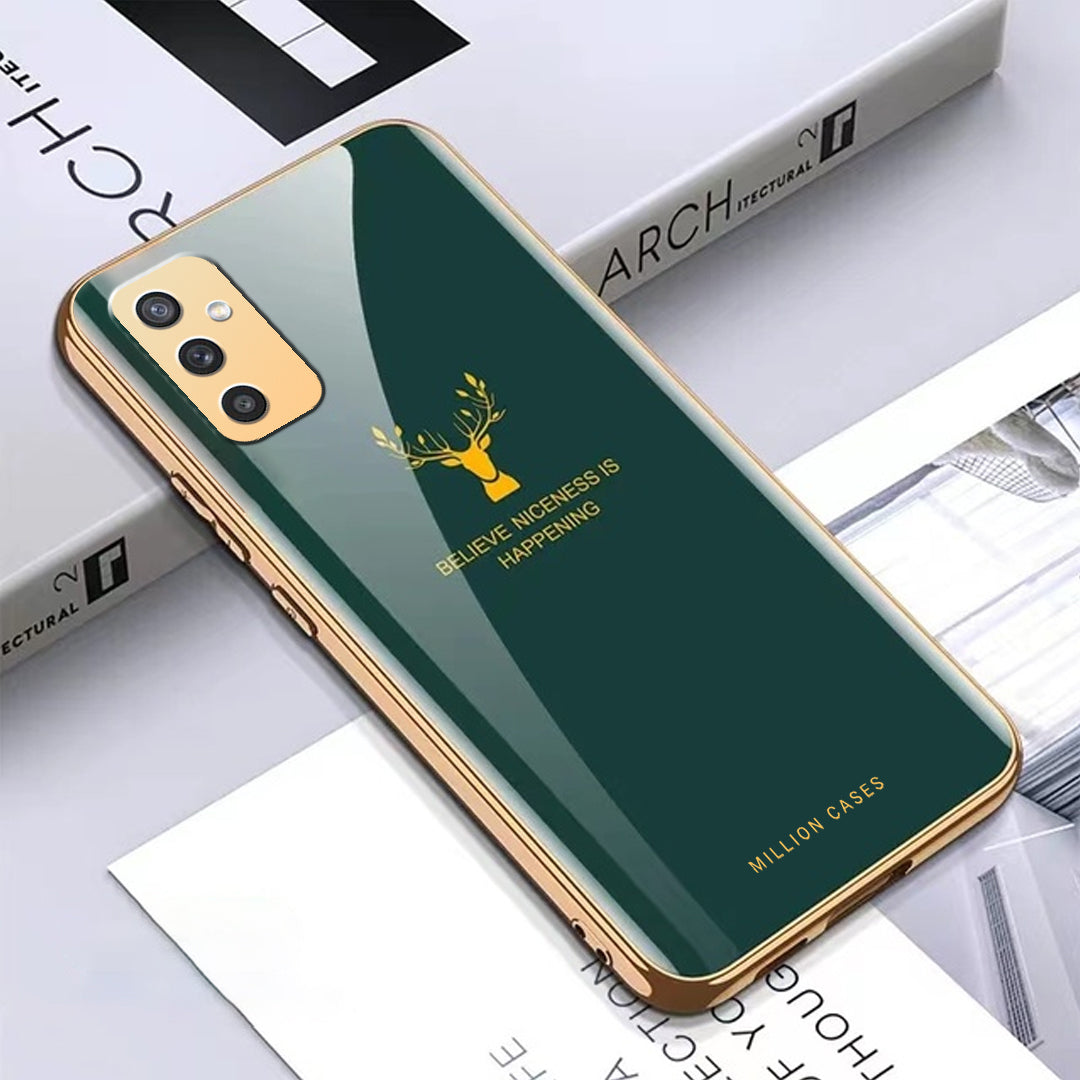 Galaxy M52 (3 in 1 Combo) Electroplating Deer Pattern Glass Case + Tempered Glass + Camera Lens Protector