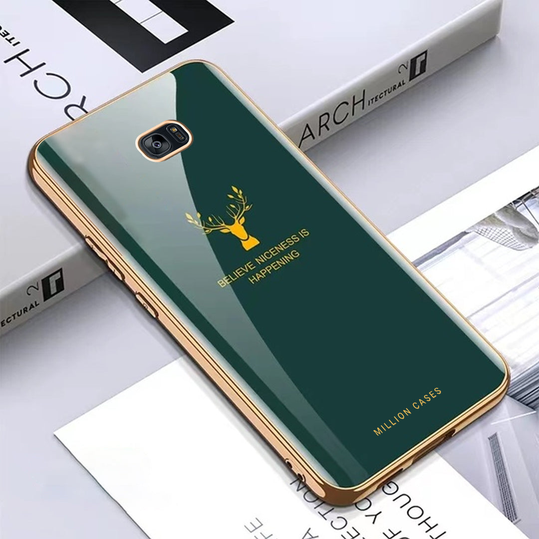 Galaxy S7 Edge Electroplating Deer Pattern Glass Case