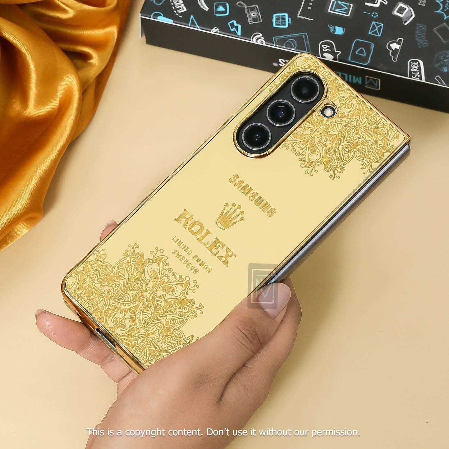 Galaxy Z Fold5 Crafted Gold Luxurious Camera Protective Case