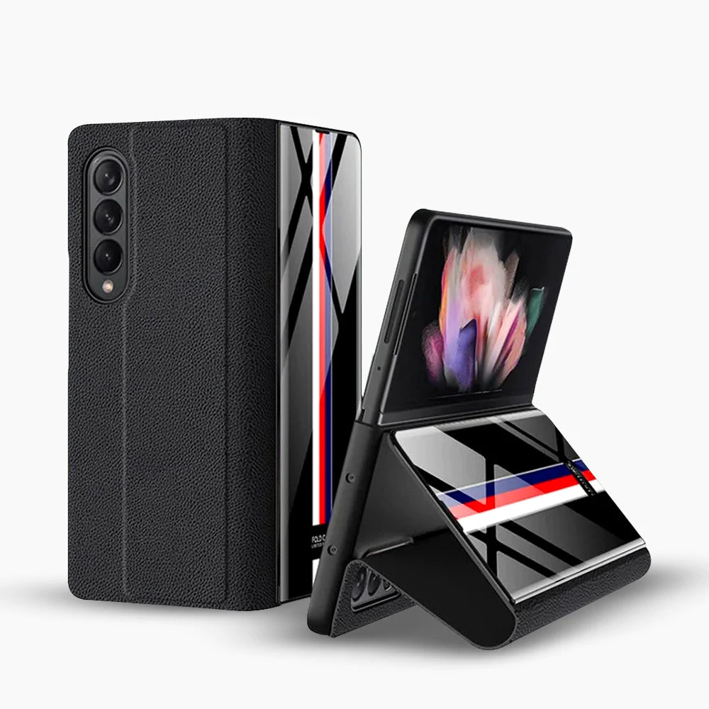 Galaxy Z Fold4 Luxury Colored Strap Glass Flip Case