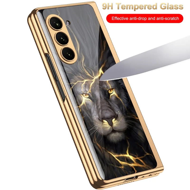 Galaxy Z Fold5 Lion Pattern Glass Case