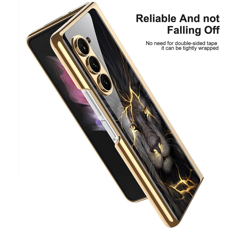 Galaxy Z Fold5 Lion Pattern Glass Case