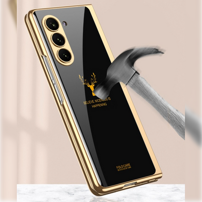 Galaxy Z Fold5 Electroplating Deer Print Glass Case