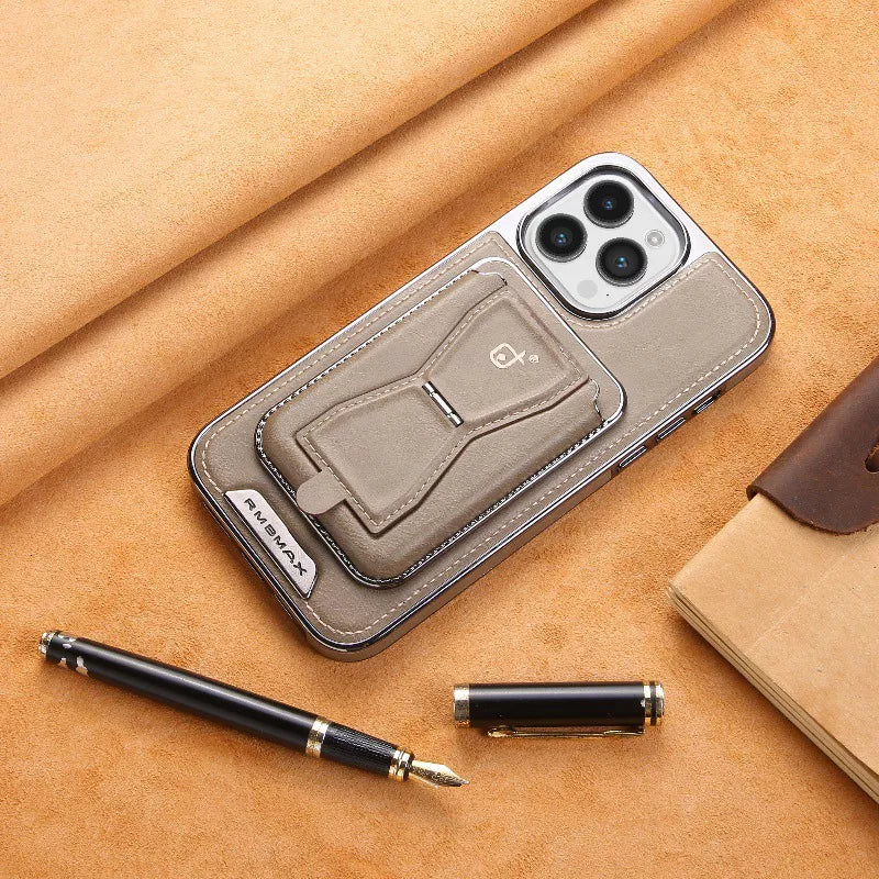 Premium Leather iPhone Case with Card Holder & Magnet