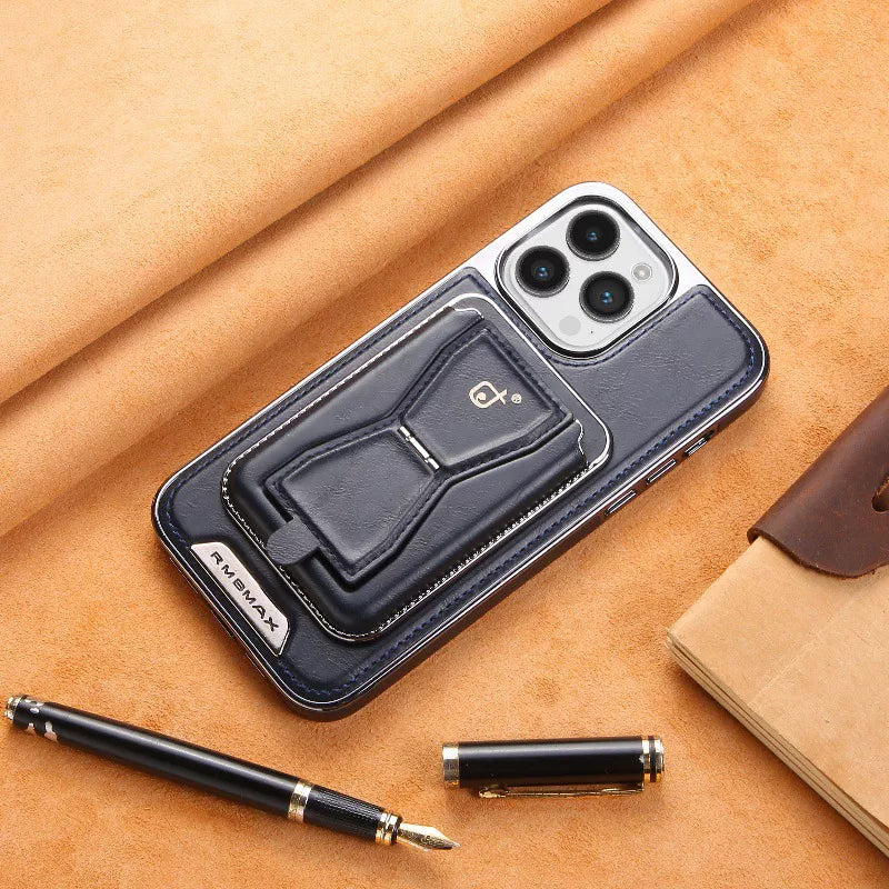 Premium Leather iPhone Case with Card Holder & Magnet