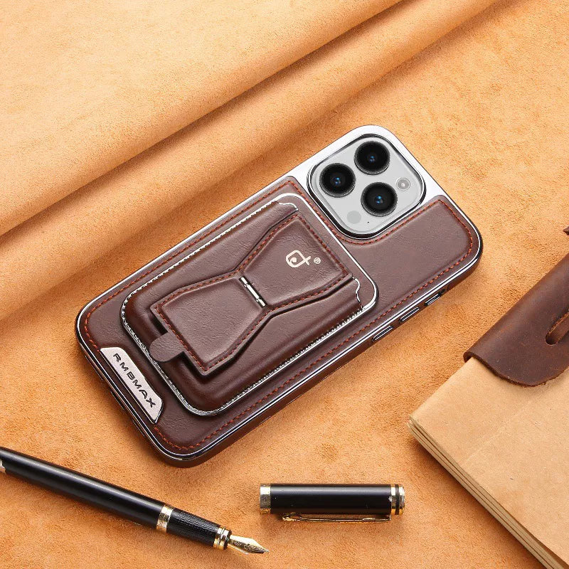 Premium Leather iPhone Case with Card Holder & Magnet