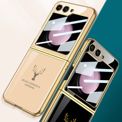 Galaxy Z Flip5 Electroplating Deer Print Glass Case