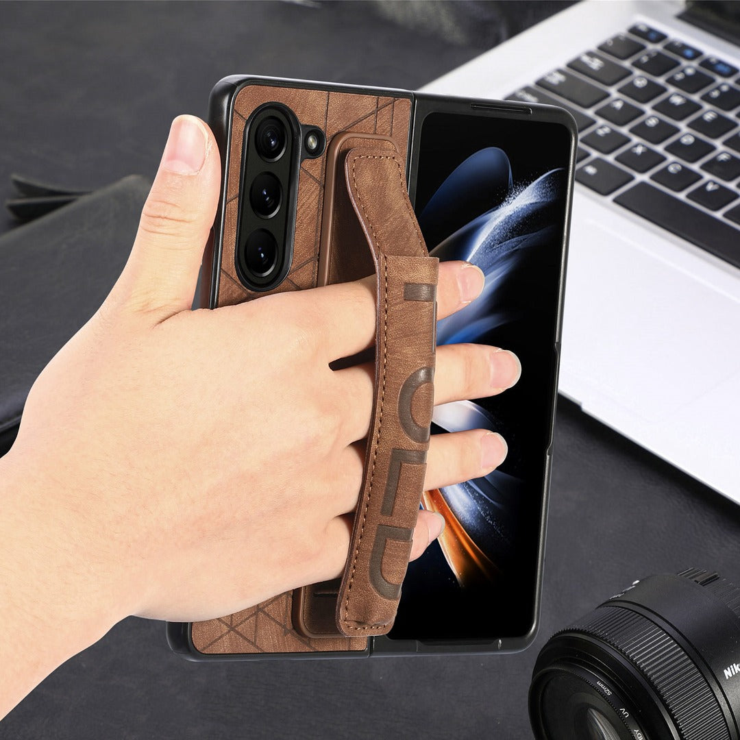 Galaxy Z Fold5 Elegant Leather Wristband & Pen Holder Case