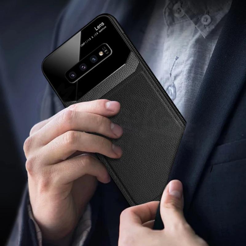 Galaxy S10 Plus Sleek Slim Leather Glass Case