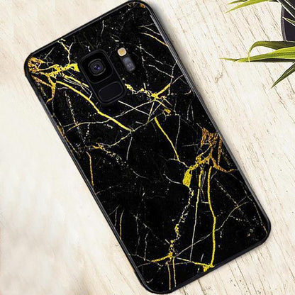 Galaxy S9 Gold Dust Texture Marble Glass Case