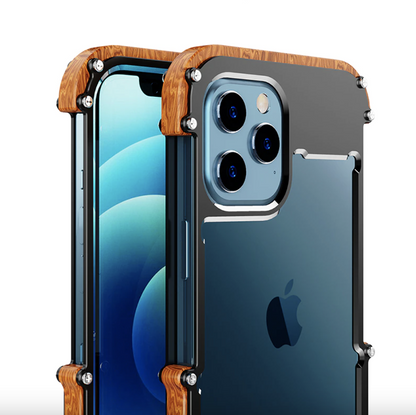 R-Just Aluminium & Natural Wood Anti-shock Bumper Case