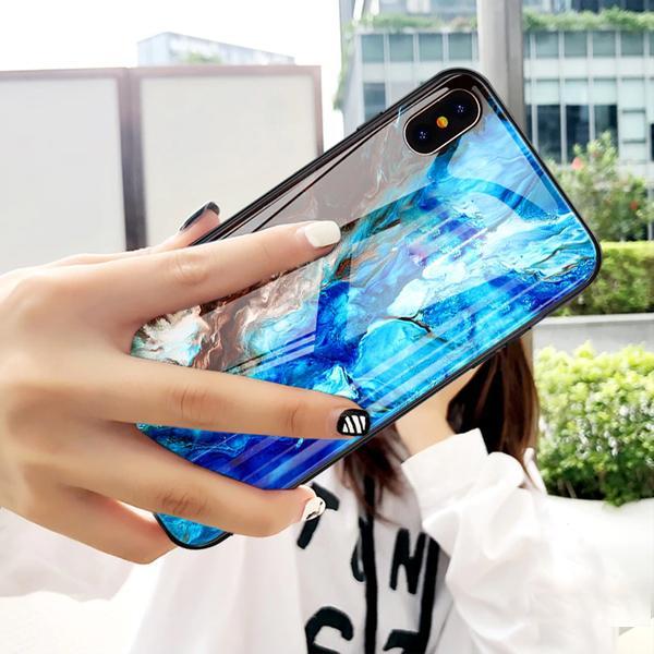 iPhone XS Soothing Sea Pattern Marble Glass Back Case