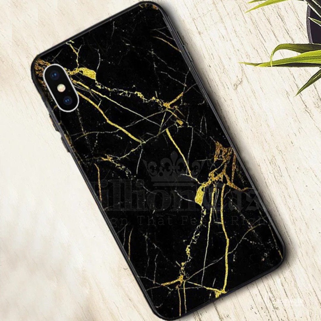 iPhone XS Max Gold Dust Texture Marble Glass Case