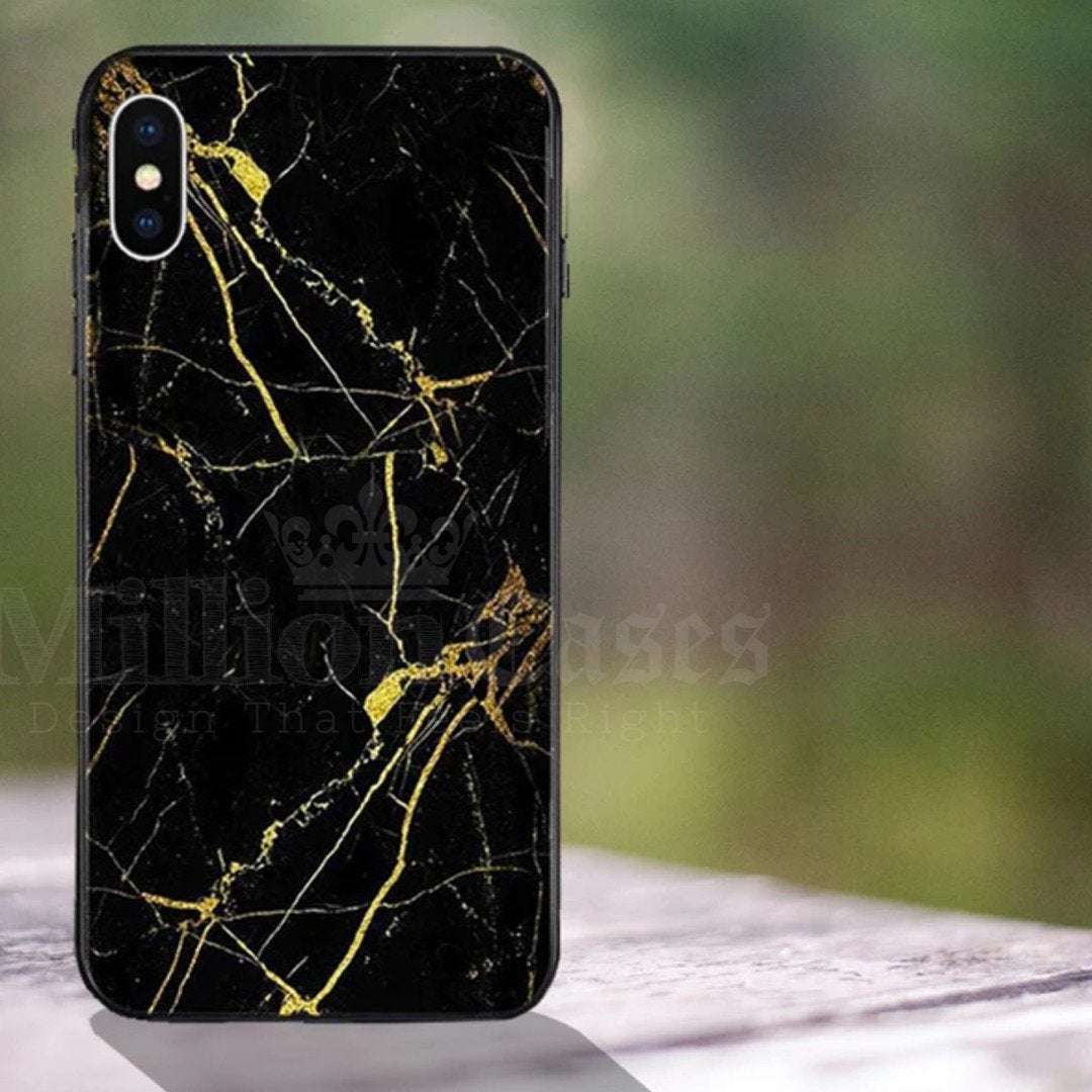 iPhone XS Max Gold Dust Texture Marble Glass Case