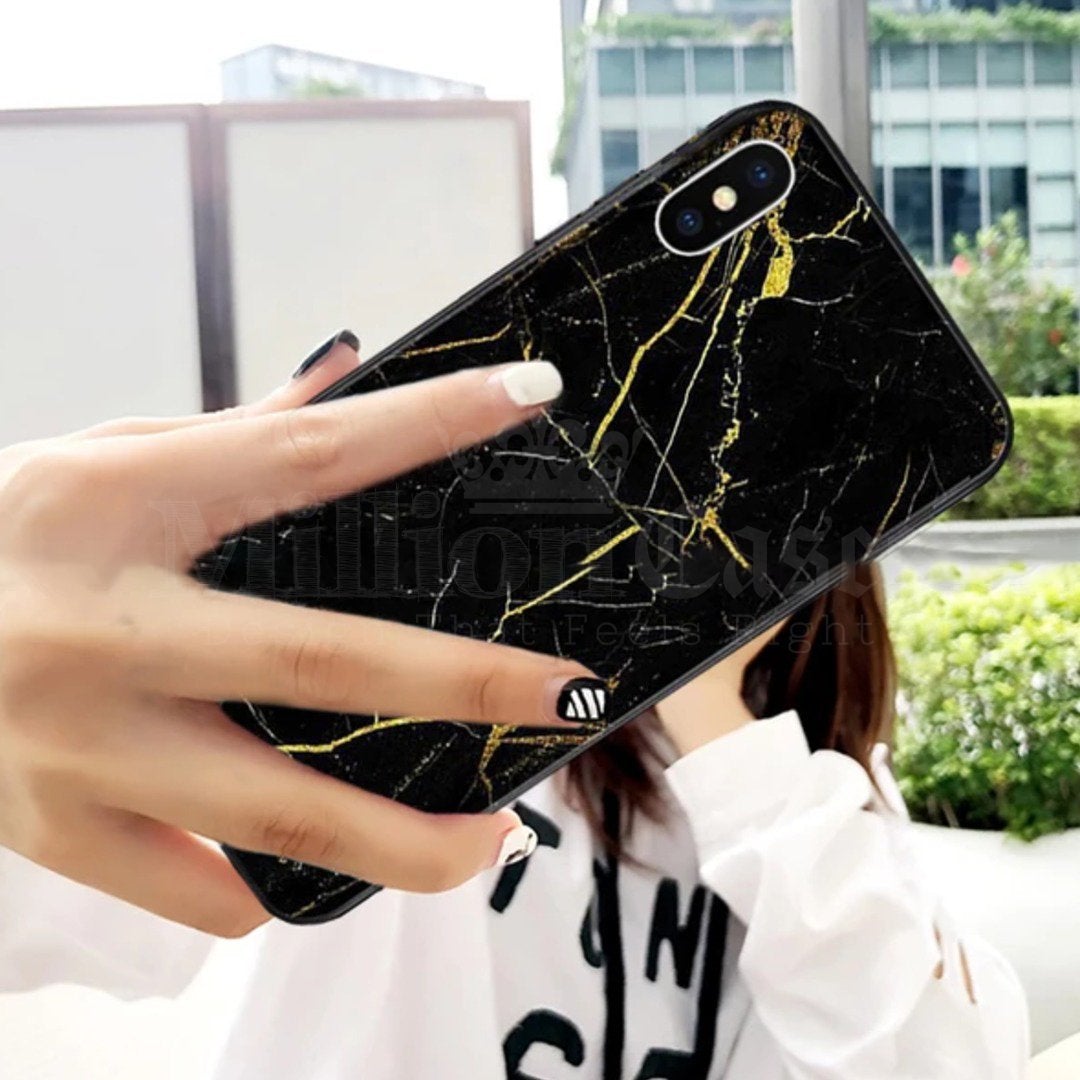 iPhone XS Max Gold Dust Texture Marble Glass Case