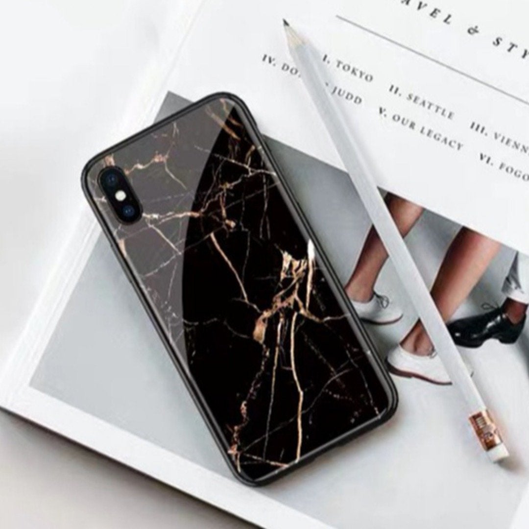 iPhone XR Gold Dust Texture Marble Glass Case