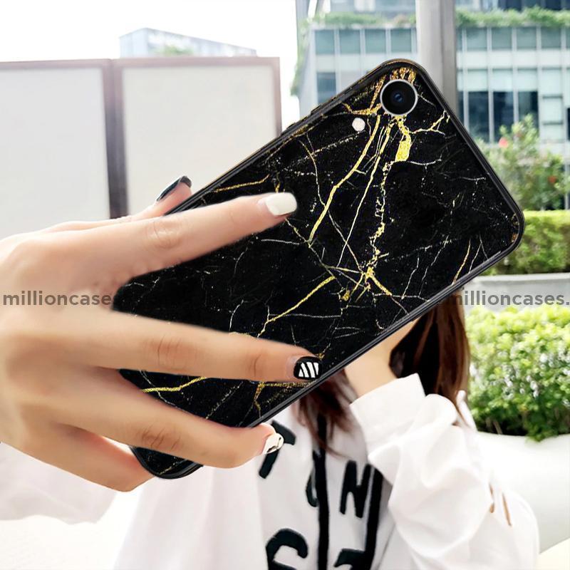 iPhone XR Gold Dust Texture Marble Glass Case