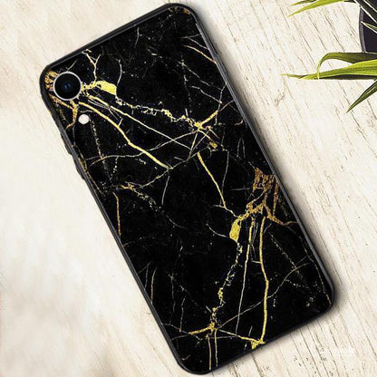 iPhone XR Gold Dust Texture Marble Glass Case