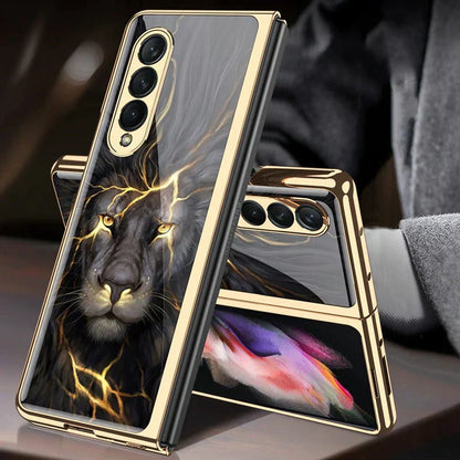 Galaxy Z flip4 Lion Pattern Glass Case