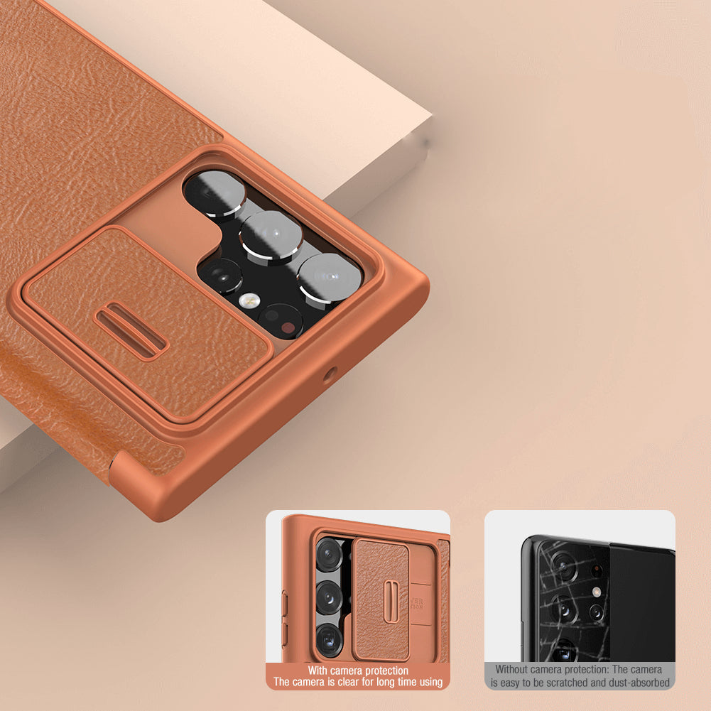 Galaxy S22 Series Camera Protection QIN Leather Flip Case