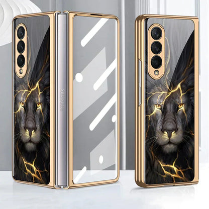 Galaxy Z flip4 Lion Pattern Glass Case