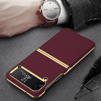 Galaxy Z Flip4 Leather Business Style Canvas Hybrid Case