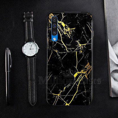 Galaxy A70 Gold Dust Texture Marble Glass Case