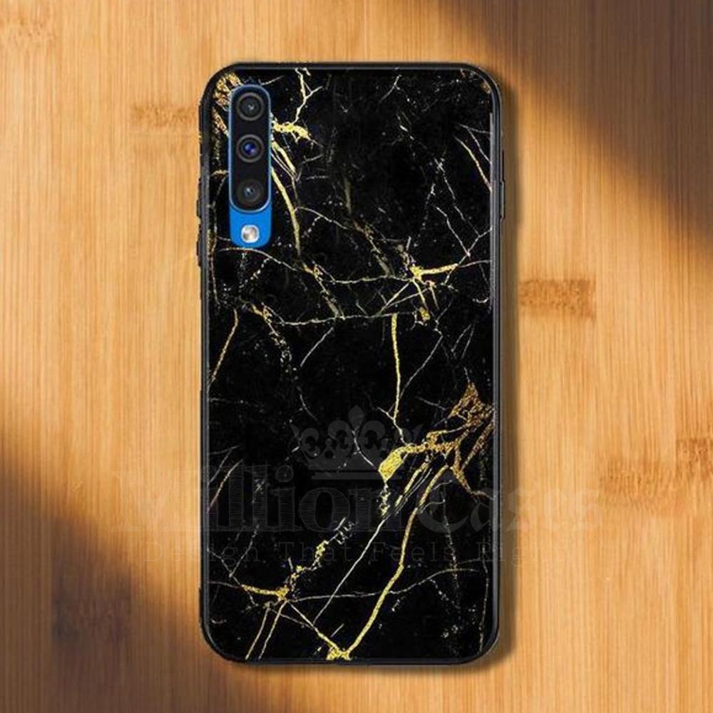 Galaxy A70 Gold Dust Texture Marble Glass Case