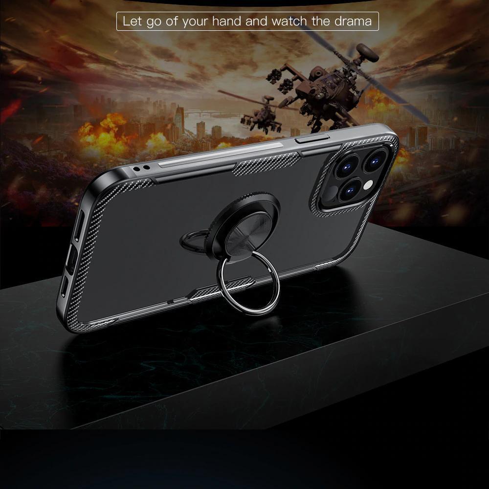 iPhone 12 Series Shockproof Transparent Metallic Ring Holder Case