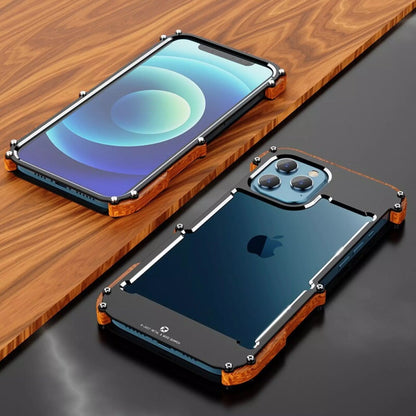 iPhone 13 Series R-Just Aluminium & Natural Wood Anti-shock Bumper Case