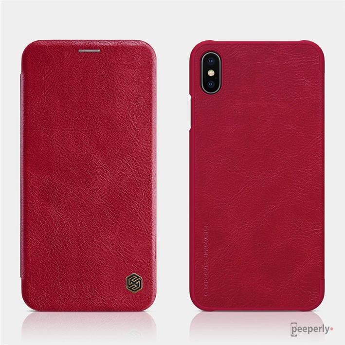 iPhone XS Max Genuine QIN Leather Flip Case