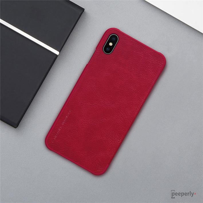 iPhone XS Max Genuine QIN Leather Flip Case