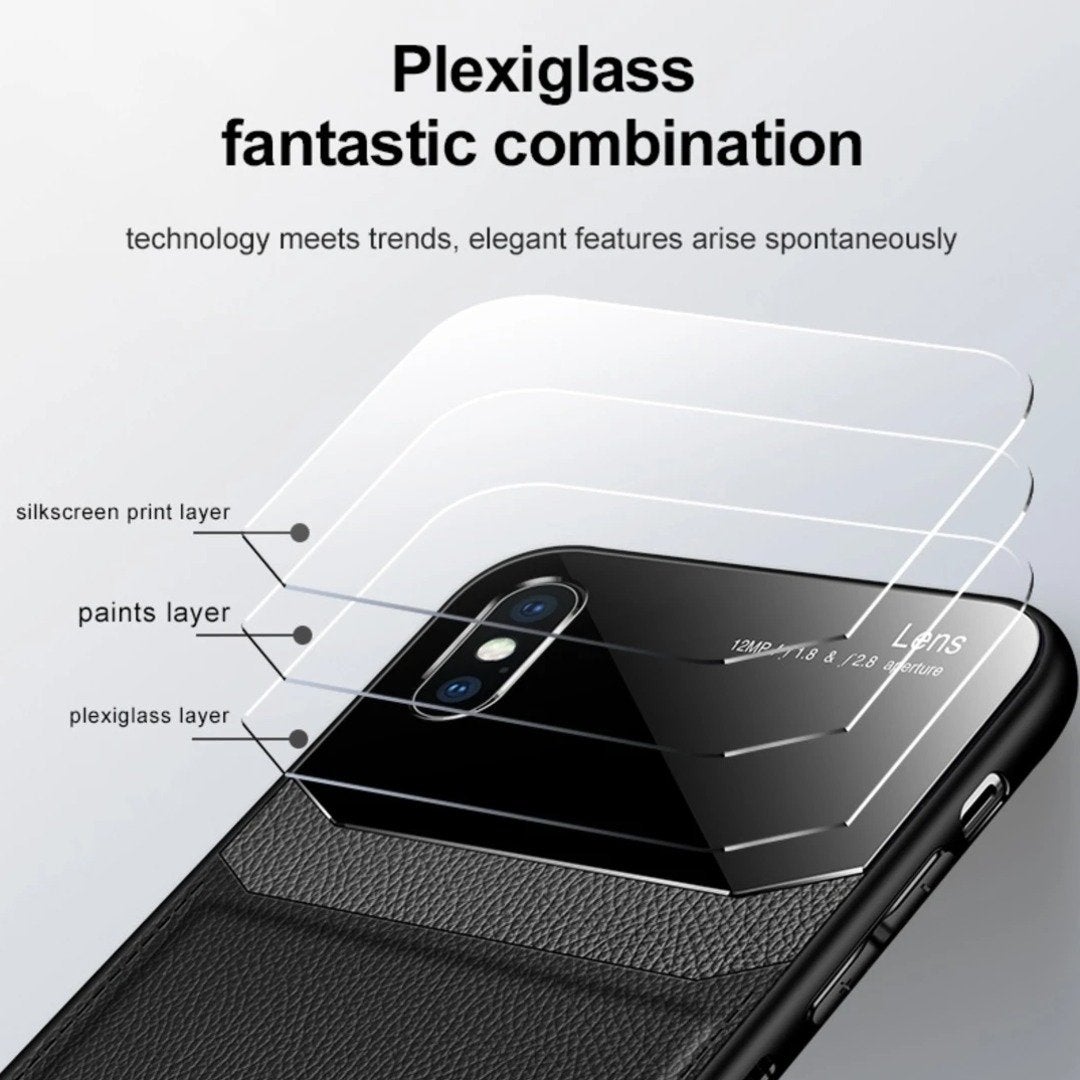 iPhone XS Sleek Slim Leather Glass Case