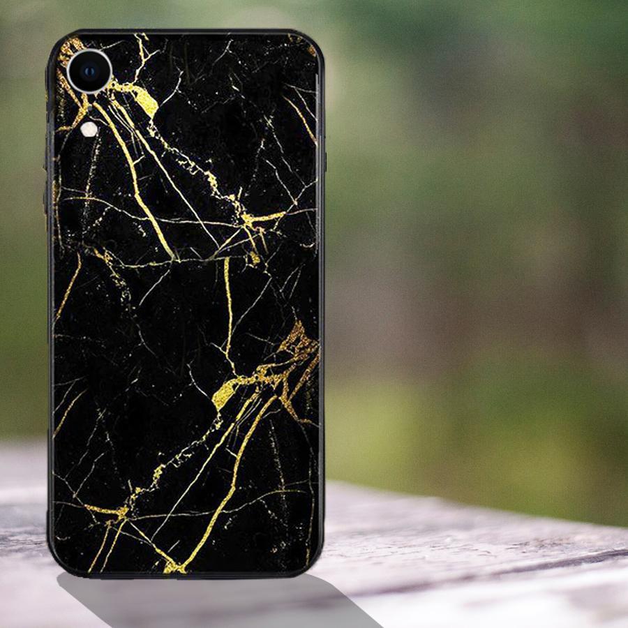 iPhone XR Gold Dust Texture Marble Glass Case