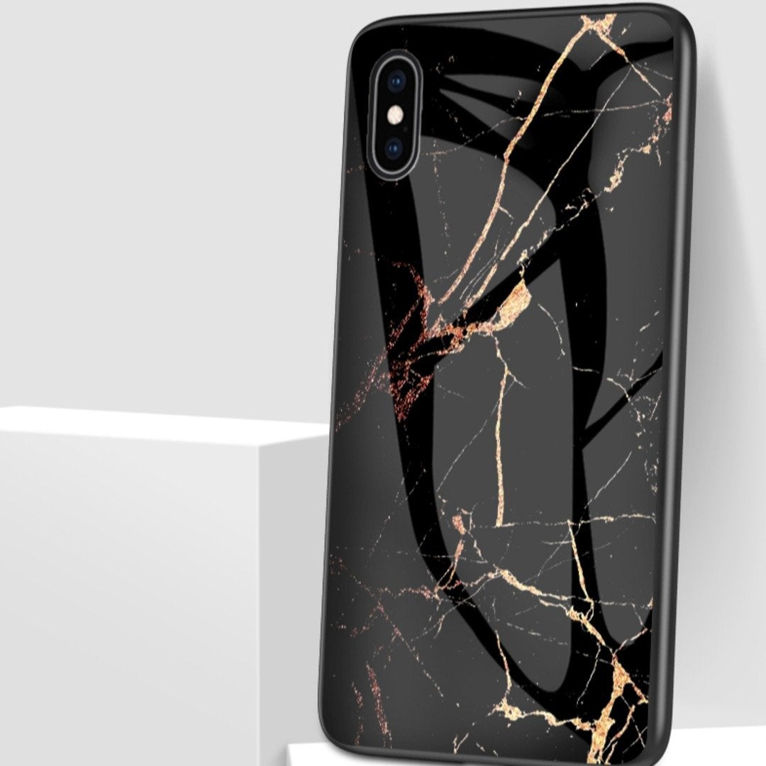 iPhone X Gold Dust Texture Marble Glass Case