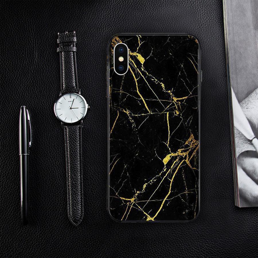 iPhone X Gold Dust Texture Marble Glass Case