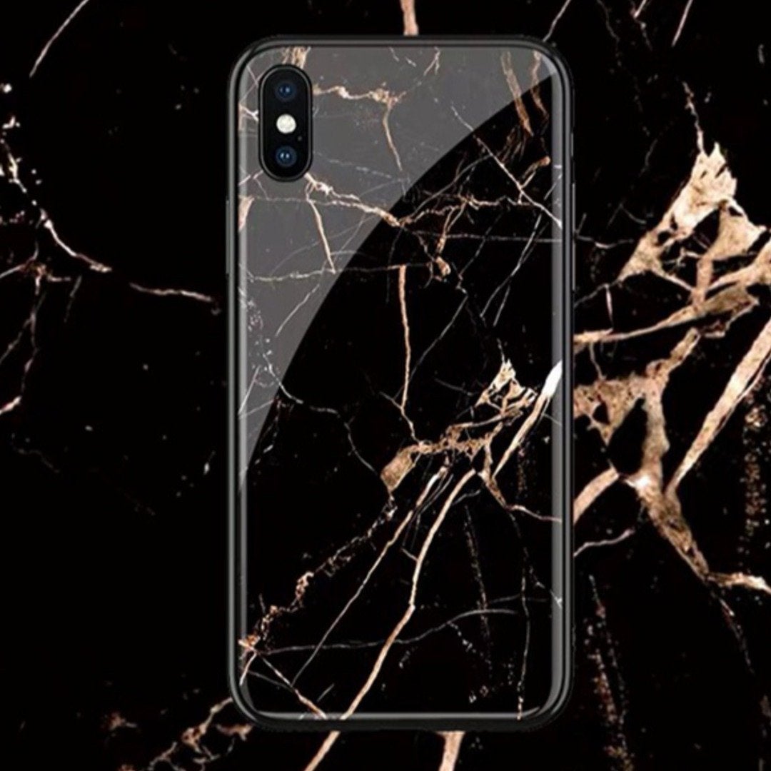 iPhone XS Max Gold Dust Texture Marble Glass Case