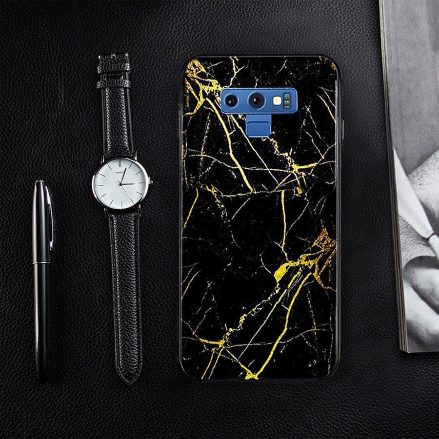 Galaxy Note 9 Gold Dust Texture Marble Glass Case