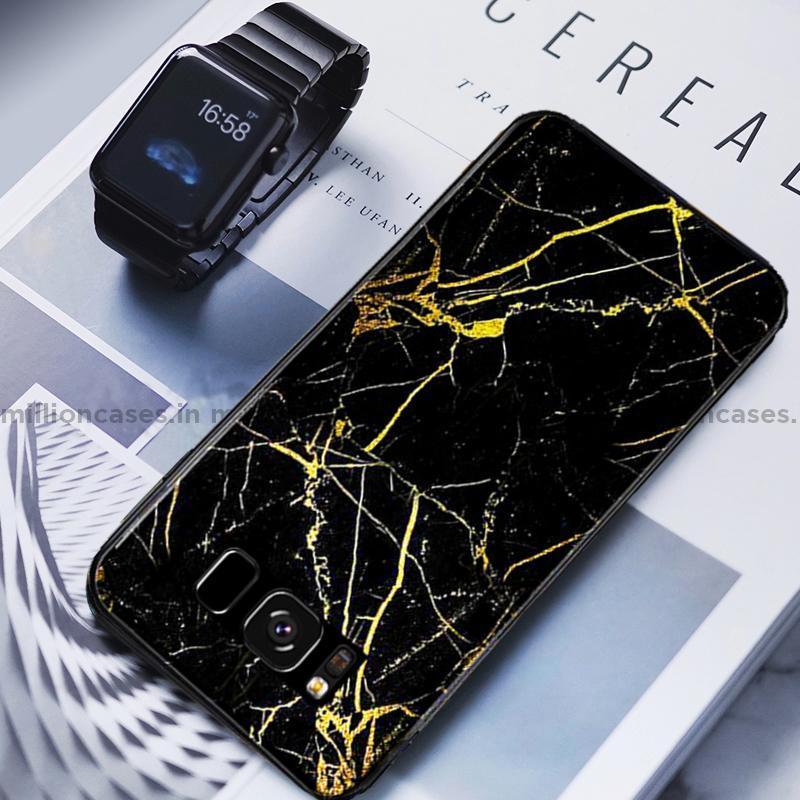 Galaxy S Series Gold Dust Texture Marble Glass Case